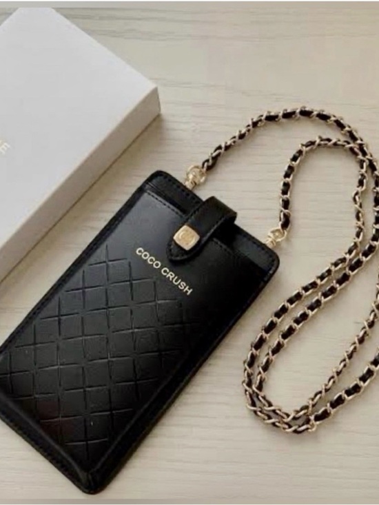 CHANEL Other - CHANEL Black Coco Crush Quilted Wallet Phone Case with Chain